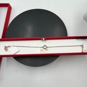Mia Fiore 18k Gold Plated Sterling Silver Aquamarine Clover Chain Bracelet new